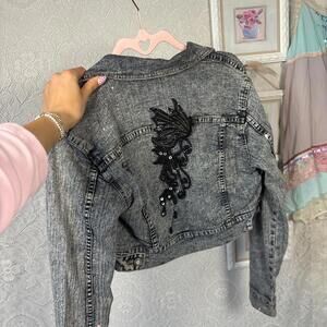 y2k light wash rhinestone embellished jacket